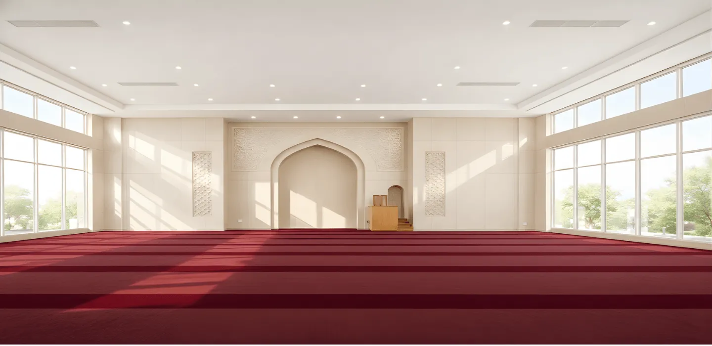 Hamparan karpet masjid Turki motif shaf terpasang rapi di ruang utama sholat